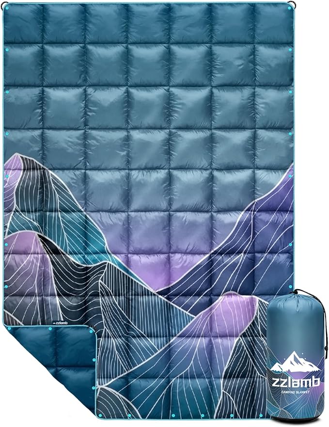 zzlamb Camping Blanket for Cold Weather,Outdoor Puffy Blanket Portable Down Alternative,Windproof Warm Cloak with Snaps,Cozy Quilt Backpacking Picnic RV Travel Plane Car Hammock Beach Climbing