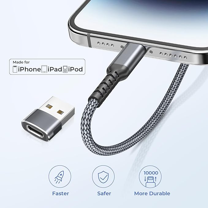 Basesailor for Apple iPhone 14 13 12 Pro Max Plus Charger Cable 3.3FT,USB Type C to Lightning Cord with USB A Adapter,Fast Charging Power Cord for iPhone 11 Mini XS XR X 8 7 6 SE, i Pad 8th 9th Gen