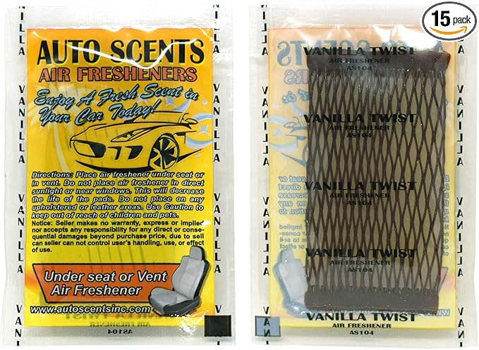 Individually Wrapped - Professional Car Air Freshener Pads - Remove Smells & Add Ambience (15 Per Pack) (Vanilla)