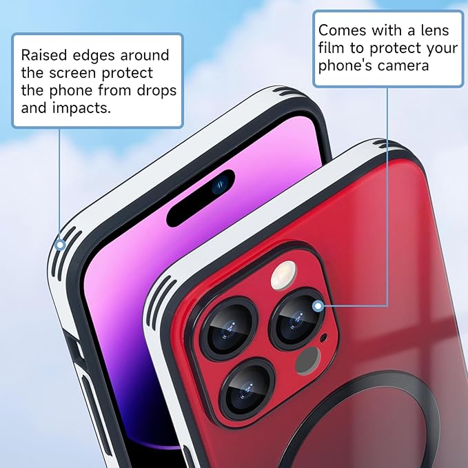 Guppy Compatible with iPhone 16 Pro Max Case Magnetic, with Full Camera Lens Protector [Compatible with MagSafe] Scratch Resistant Gradient Glass Back Cover Phone Case-Red