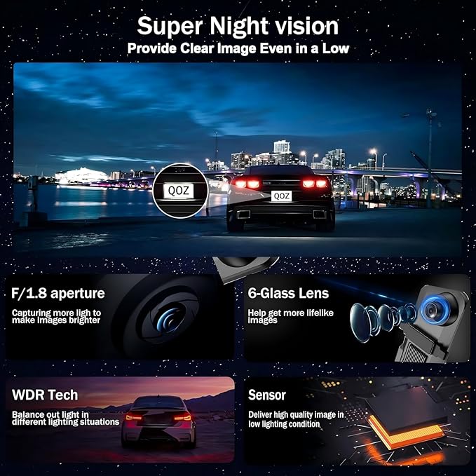 Mirror Dual Dash Camera with Voice Control,4K+2.5K Rear View Mirror Camera with 5.8GHz WiFi and APP Control, WDR Night Vision, Loop Recording, G-Sensor, Parking Monitor 64GB Card Included