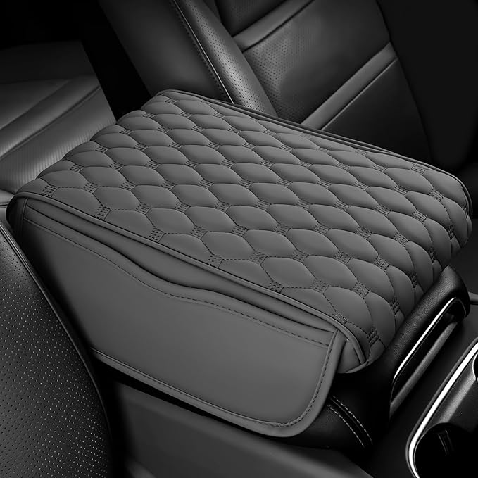 wuyaoyao Car Center Console Cover, 12.13"×8.66"×3.74" Leather Car Armrest Cover with with 2 Side Pockets, Memory Foam Soft Auto Armrest Cushion Pad, Universal Vehicle Arm Rest Protector (Gray)