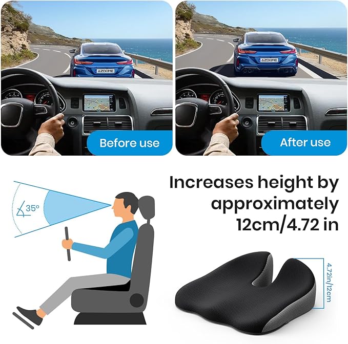 Benazcap Car Seat Cushion - Memory Foam Car Seat Pad - Sciatica & Lower Back Pain Relief - Car Seat Cushions for Driving - Road Trip Essentials for Drivers