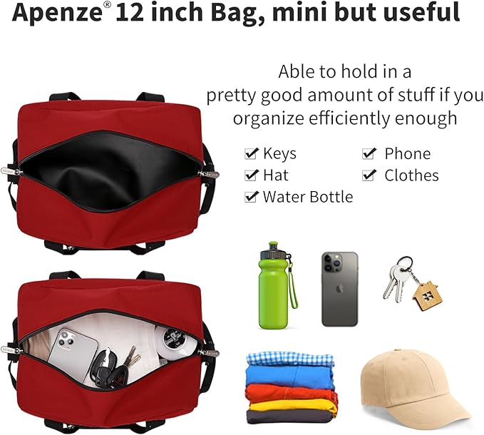 Small Gym Bag Carry On Bag - 12 in Mini Duffle Bag Lightweight for Overnight Travel（Red)