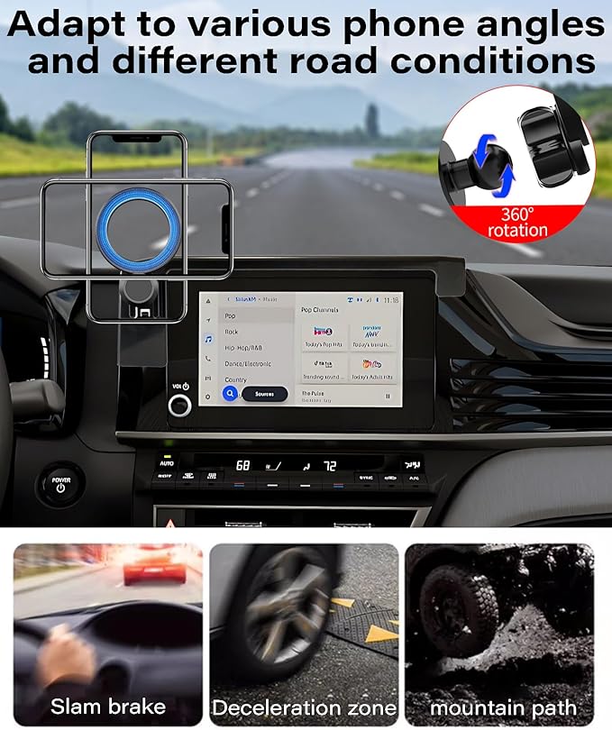 Magnetic Car Phone Mount for 2025 2026 Toyota Camry Accessories, for MagSafe Strong Magnets Cell Phone Holder 8-Inch Screen Cradles, with Portable Phone Gripper 360° Rotation