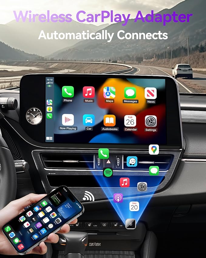 Wireless CarPlay Adapter for iPhone - 2025 Upgrade Converts Wired to Wireless CarPlay, Auto Connect, Plug & Play, Stable Fast Connection, for Cars with Factory CarPlay 2014+ & iOS 10+