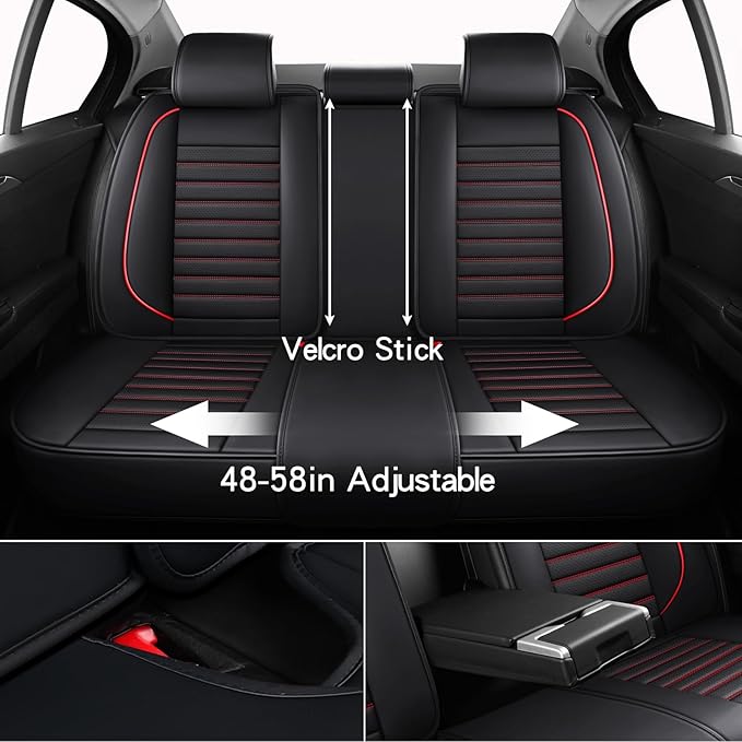 Leather Car Seat Covers Full Set, Universal Faux Leather Car Seat Covers 5 Seats, Automotive Seat Covers for Most Sedans SUVs Trucks, Front and Rear Seat Covers,Wine Red