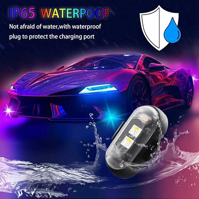 8PCS RGB Led Aircraft Strobe Lights For Cars, 8Colors High Brightness Wireless Led Strobe Light with Remote Control USB Waterproof Anti-Collision Warning Lights For Motorcycle Drone Aircraft Bike Boat
