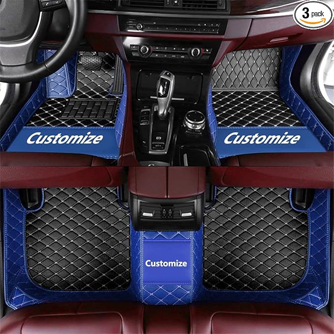 Custom Fit Car Floor Mats - Full Coverage Automotive Leather Floor Liners for Most Vehicles by MingyunSM (Black & Blue)