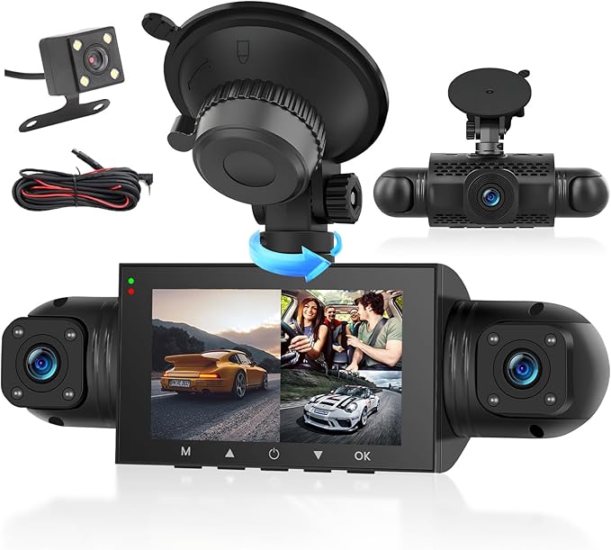 4 Channel 360° Dash Cam Front and Rear Inside Left Right,3 Inch 1080P Dash Camera for Cars Car Camera with IR Night Vision,Loop Recording,G-Sensor,Parking Assistance,24H Parking Monitor