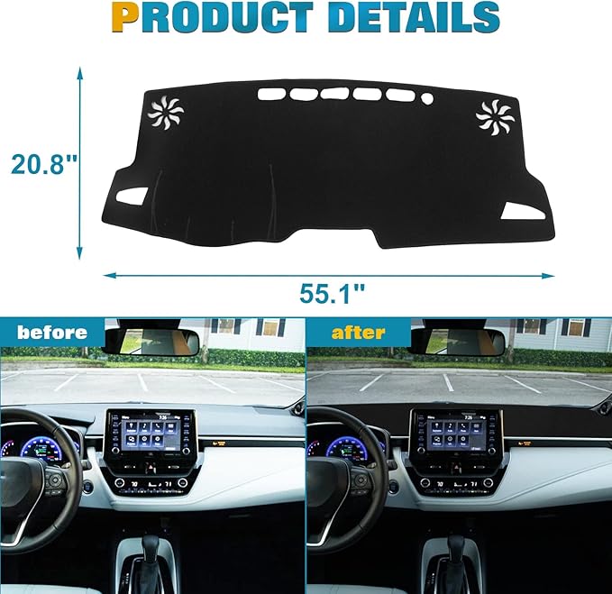 x xotic tech Center Console Dashboard Mat Pre-Cut Non-Slip Sunshield Sun Glare Protector Dash Carpet Pad Black Cover Compatible with Toyota Corolla 2019 2020 2021 2022 2023 2024 2025 2026