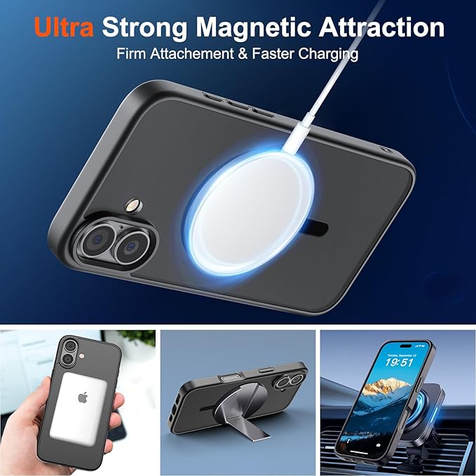 SUPFINE Magnetic for iPhone 17 Case (Compatible with MagSafe)(Military Grade Drop Protection) Translucent Matte Shockproof with Anti-Fingerprint Phone Cover,Black