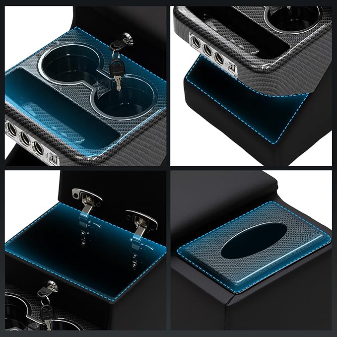 Center Console Between Seat Organizer for Minivans,SUVs,with Dual USB Charging & Phone Holder and Drawers for Minivan&SUVs, Middle Van Floor Console Organizer Storage Box Black with Locking