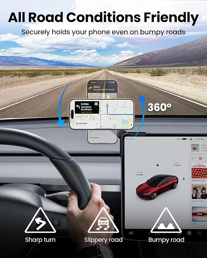 REEVAA 2025 Upgrade Tesla Phone Mount for MagSafe [Strongest Magnetic, No Glue] Adjustable Tesla Phone Holder for Model 3/S/X/Cybertruck, Tesla Accessories Compatible with MagSafe Case iPhone 16 etc