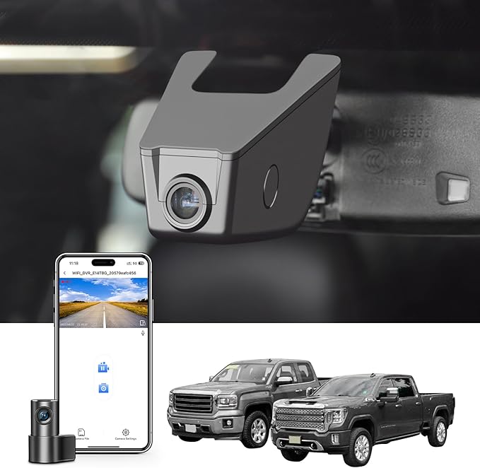 Mangoal Front 4K & Rear 1080p Dash Cam fit for GMC Sierra Select 1500 2014-2021 Select 2500/3500 2015-2023(Model E), NO Vehicle Sensor Cover, 2160P Video, WiFi & APP, 128GB Card