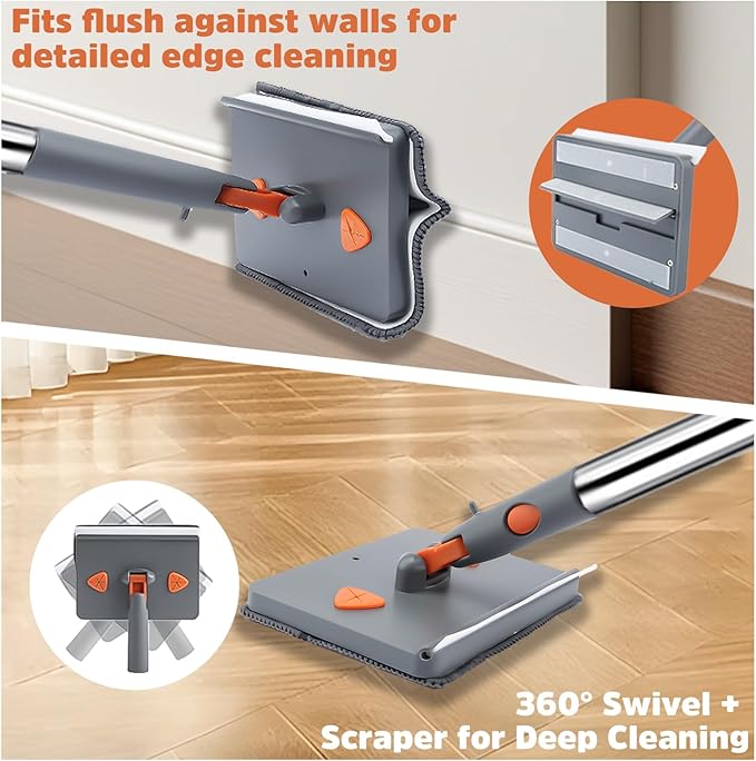 UIMO Wall Cleaner Mop with 94" Long Handle, 2-in-1 Triangle & Rectangle Head with Squeegee, 10 Washable Pads, Baseboard Cleaner Tool for Walls Scrubber, Ceilings, Windows, Glass, Fans, Doors, Corners