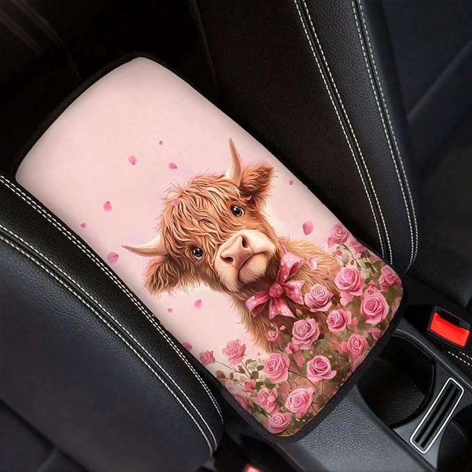 Pink Cow Car Center Console Cover Armrest Pad Cover Universal Car Arm Rest Seat Storage Box Mat Non Slip Interior Accessories