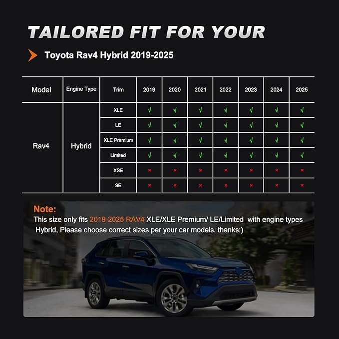 AOMSAZTO Custom Fit Seat Covers for Toyota RAV4: 2022 2023 2024 2025 SE Hybrid, 2019 2020 2021 2022 2023 2024 2025 Prime & XSE Hybrid - Full Set Waterproof Faux Leather (Black)