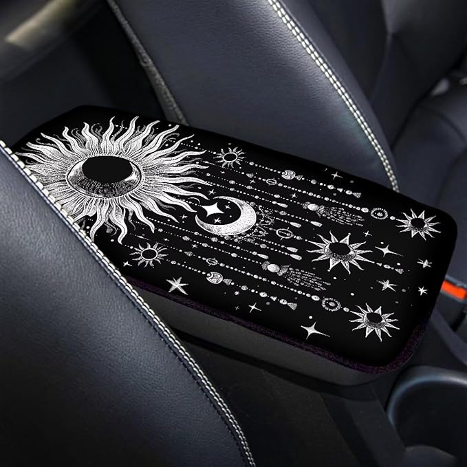 Dreaweet Moon Print Car Center Console Cover Black Armrest Cover for Car SUV Truck Console Covers Soft Comfy Car Arm Rest Cover Pad
