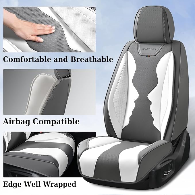 Coverado Car Seat Covers, Front Covers for Cars, Car Seat Cover Front Seats, Automotive Seat Cover, Waterproof, Leather Car Seat Cushion, Universal Interior Seat Protectors for Most Cars Black