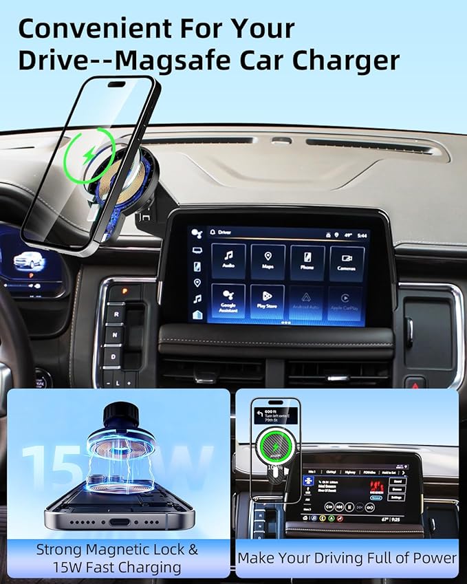 PZK Car Phone Mount for 2021-2024 Chevy Chevrolet Tahoe/Suburban/GMC Yukon/GMC Yuhon XL LT/Z71/RST/High Country Accessories 10.2-inch Screen Magnetic 15W Fast Wireless Charger Car Phone Holder