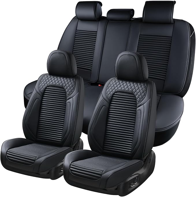 Coverado Car Seat Covers Full Set, Leather Seat Covers for Cars, Waterproof Front and Rear Automotive Seat Cover Car Accessories Universal Fit for Most Cars SUV Trucks(Black)