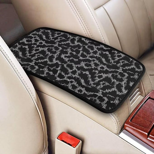 Car Center Console Pad Black Leopard Auto Armrest Seat Box Cover Animal Cheetah Polyester Farbic Arm Rest Protector Cushion Pad Vehicle Interior Protection Accessories for Truck SUV