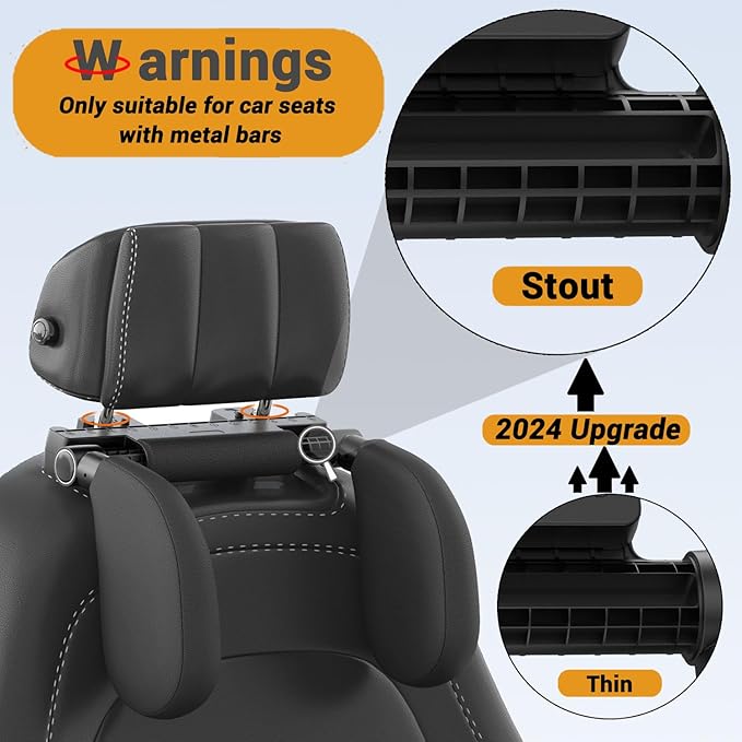 Car Headrest Pillow, Thickened Memory Foam Road Pal Headrest, Neck Support Pillow, 180° Adjustable Car Headrest, U- Shaped Design, Travel Car Sleeping,Suitable for Kids and Adults (Black)