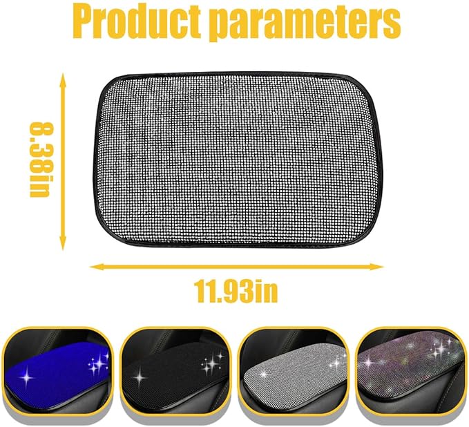 11.9''×8.4'' Bling Car Center Console Cover, Crystal Diamond Arm Rest Cover for Car, Soft Elbow Pillow Automotive Armrest Seat Box Cover, Arm Rest Protective Cushion Pad for Women Men (White)