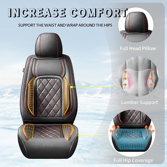 Fit Tucson Car Seat Covers Compatible with Hyundai Tucson 2010-2025 2026, Premium Leather Breathable, Wear Resistant, Airbag Compatible, All-Weather & Full Coverage, 2 Front Seat Red Line Black