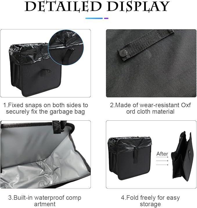Fekey&JF Foldable Car Trash Can, Hanging Waterproof Leakproof Trash Can Storage Bag for Car with Large Capacity, Car Interior Accessories (Small)