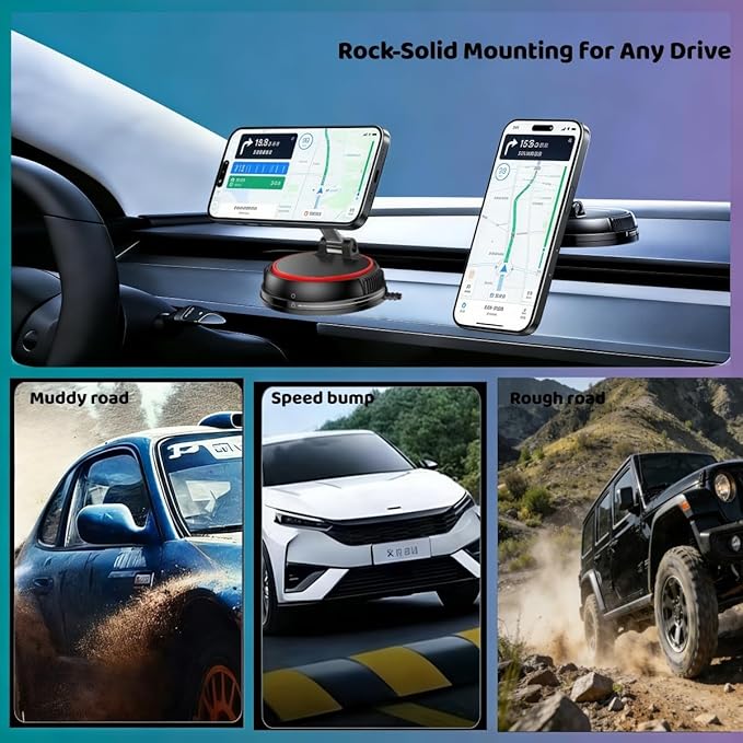 Upewefi 2026 Upgraded Car Phone Holder for Mag Safe, 3500gf Strongest Magnetic, 360° Adjustable Car Phone Holder, Phone Holders for Your Car, Car Mount for iPhone 17 16 15 14 13 12 (1pcs-BlackRed)