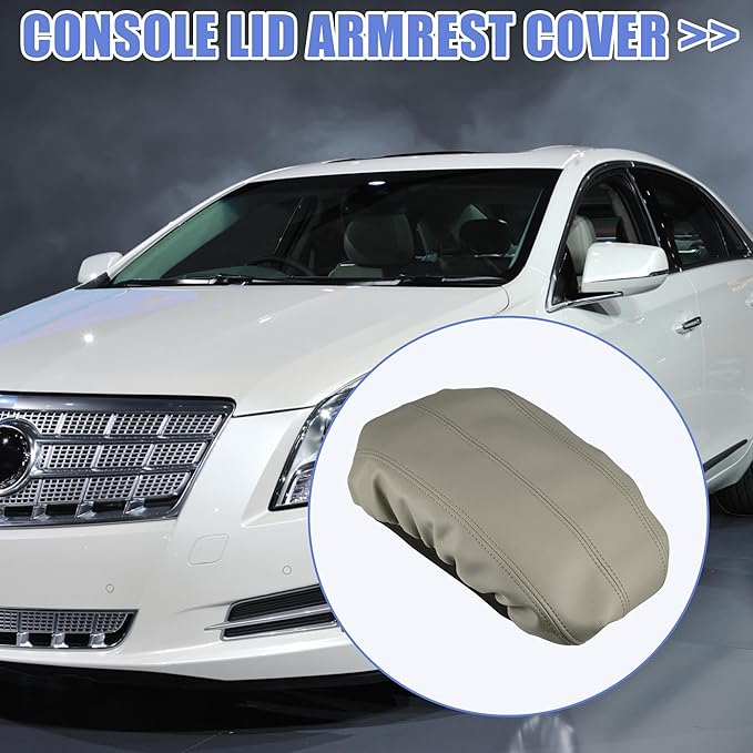 X AUTOHAUX Car Center Console Armrest Cover for Cadillac XTS 2013-2019 Faux Leather Interior Arm Rest Cover Elbow Cushion Pad Beige