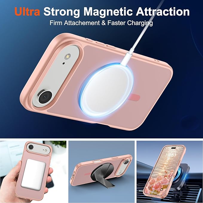 SUPFINE Magnetic for iPhone Air Case (Compatible with MagSafe)(Military Grade Drop Protection) Slim Translucent Matte Shockproof with Anti-Fingerprint Phone Cover for 17 Air,Pink