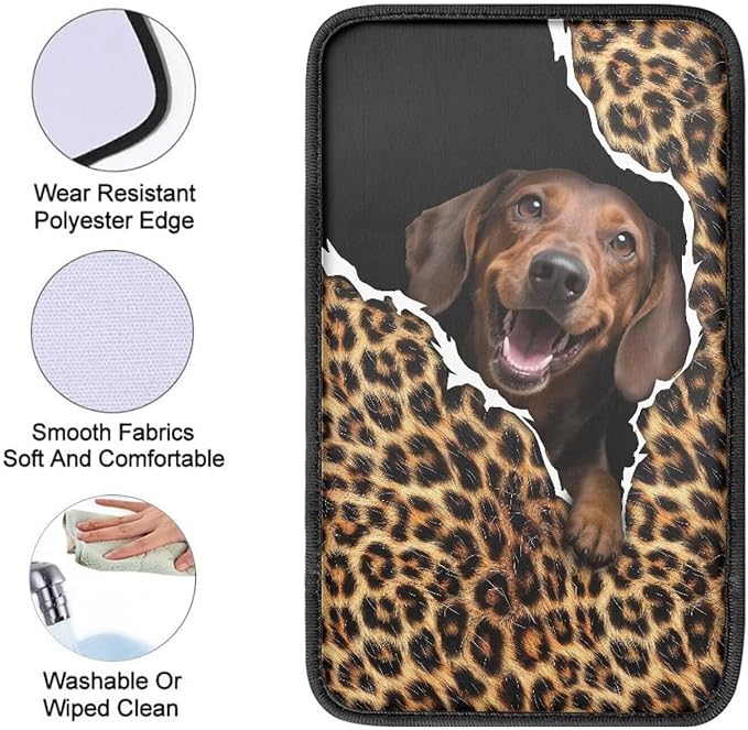 Dachshund Dog Car Center Console Cover for Women Non Slip Decorative Armrest Cushion Cover Cute Dog Automotive Decorations for Cars Vehicles SUV, Easy to Install