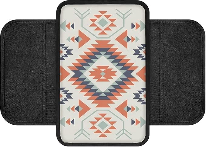 Navajo Aztec Geometric Pattern Car Armrest Cover Anti-Slip Middle Console Cover Breathable Auto Center Console Pad Car Interior Decoration Accessories Protector