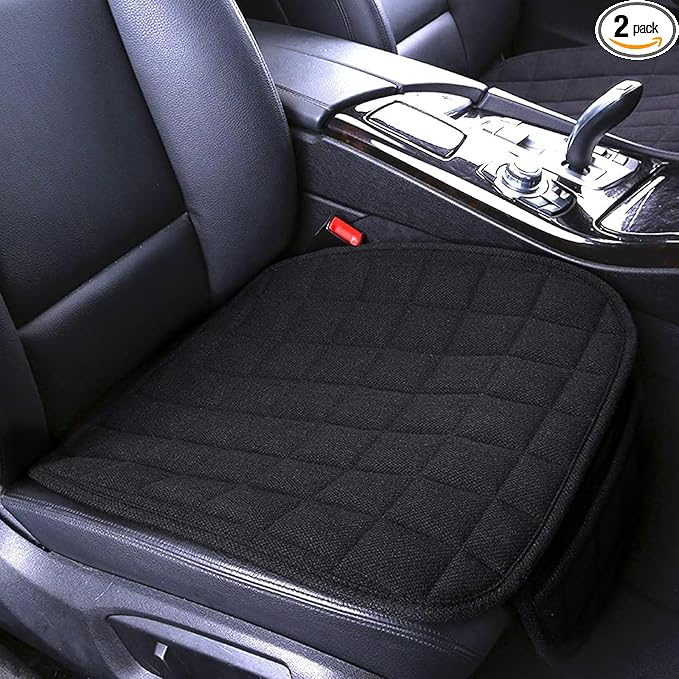 Suninbox Car Seat Cover,2 Pack Linen Bottom Seat Covers for Trucks, Car Seat Pad,Car Seat Cushion Breathable Ventilated Front Seat Only[Black Front Seat]