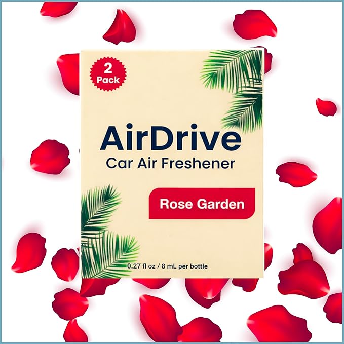 Car Air Freshener, 2 Pack Hanging Oil Diffuser With Wooden Cap, Gift For Men & Women, Non-Toxic Rearview Mirror Car Accessory, Made in USA, Odor Eliminator For Car (Rose Garden)