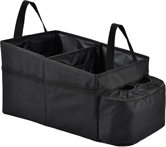 Car Seat Organizer Multi Pocket Backseat Organizer with Cup Holders, Collapsible Vehicle Storage Bag Secured to Front and Rear Seats via Seatbelt