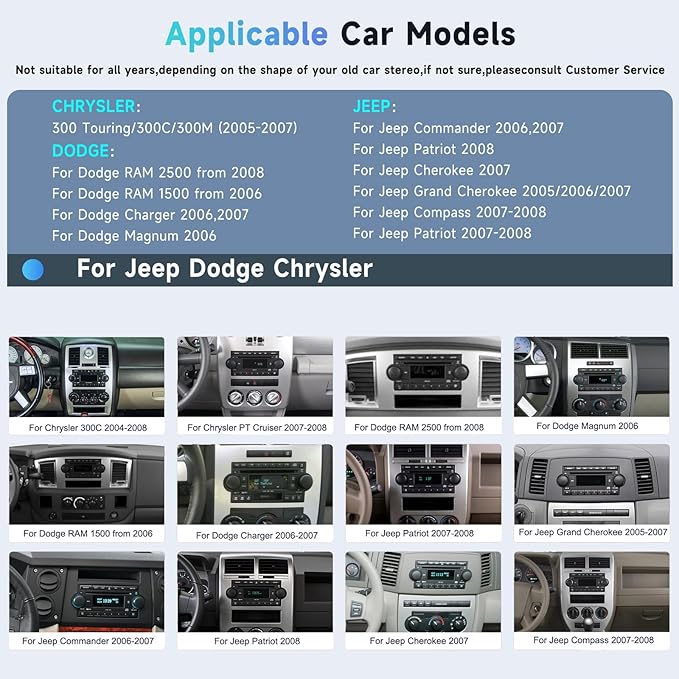 6+128G for Dodge Ram 1500 06-08,Chrysler 300C 05-07,Chrysler PT Cruiser,Dodge Magnum,Jeep Commander/Patriot,Jeep Grand Cherokee Android Car Stereo Wireless Carplay Android Auto,6.2“ for Ram Radio