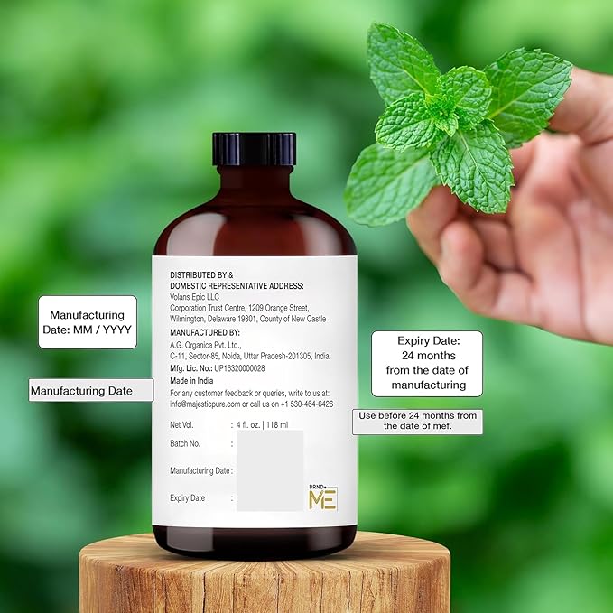 Majestic Pure Essential Oil with Glass Dropper - 100% Pure and Natural - Essential Oils for Diffuser, Aromatherapy, Soap and Candle Making, Peppermint Essential Oil, Peppermint Oil, 4 Fl Oz