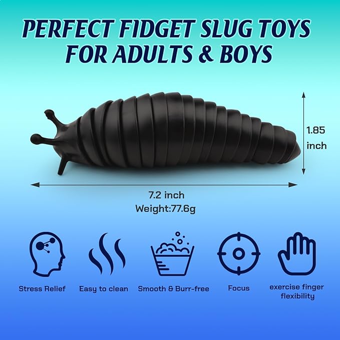 Cevioce Fidget Toys Adults Teens Kids 3Pcs Cool Gadgets Desk Sensory Fidget Slug Toys Sensory Toy for Autism ADHD Anxiety Stress Relief Toys Easter Basket Stuffers Gifts for Men Boys