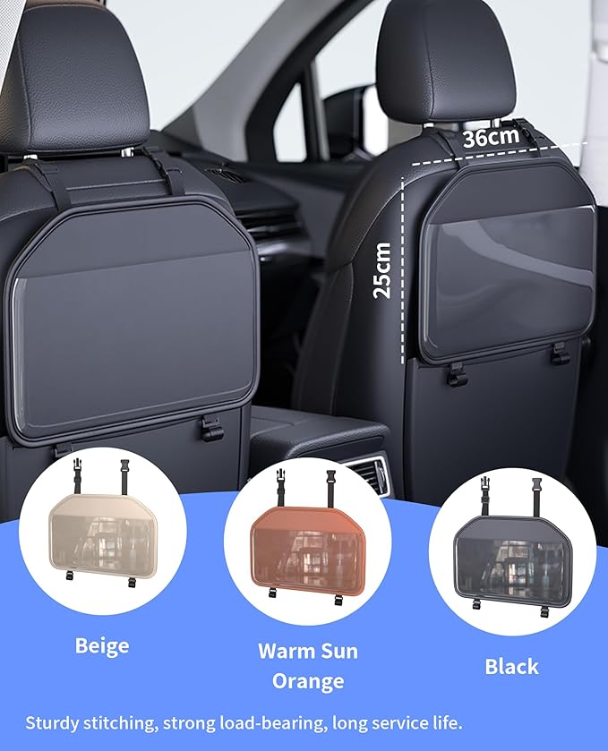 Car Tablet Holder, Backseat Headrest Mount for iPad, Adjustable Seat Organizer with Touch Screen Pocket & Storage Hooks, Fits 7-11 Inch Tablets, Kids Travel Accessory