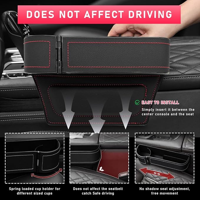 Car Seat Gap Filler with Cup Holder Expander, Automotive Front Seat Storage with Cup Holder, Console Seat Gap Filler Storage Box for Mug Bottle Keys, Car Accessories (Driver Side)