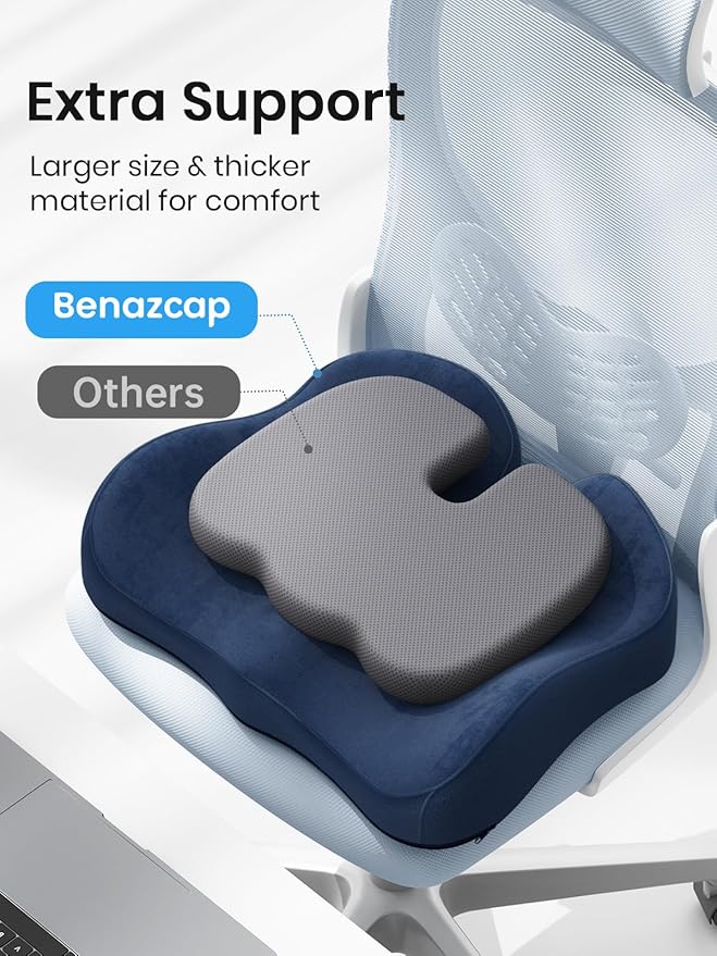 Benazcap Seat Cushion - Memory Foam Car Seat Pad - Sciatica & Lower Back Pain Relief - Car Seat Cushions for Driving - Road Trip Essentials for Drivers, Dark Blue