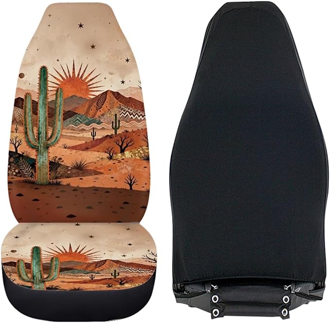 BIGCARJOB Desert Cactus Car Seat Cover Full Set Universal Car Interior Accessories Set Women Auto Interior Seat Protector Saddle Blanket