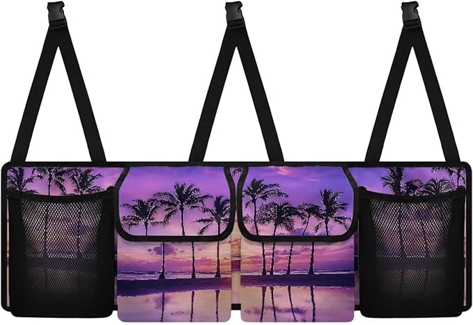 Purple Palm Trunk Organizer with Removable Storage Bag-Collapsible Multi Compartments Foldable Magnetic Cover Cargo Storage Suitable for Any Car, SUV, Truck, or Van