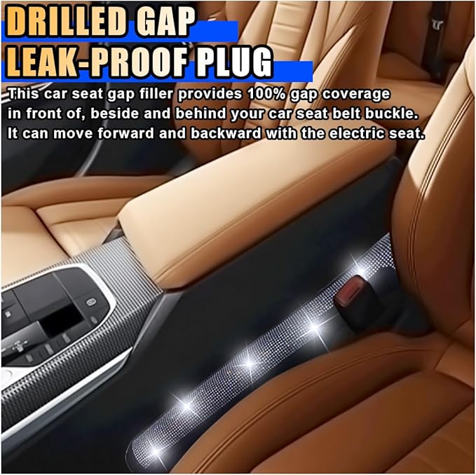 LAINLOY 2PCS Car Seat Gap Filler, Handmade Crystal Diamond Rhinestone Seat Gap Blocker to Fill The Gaps Between Seat and Console Blocker, Bling Car Accessories for Car SUV Truck (White)