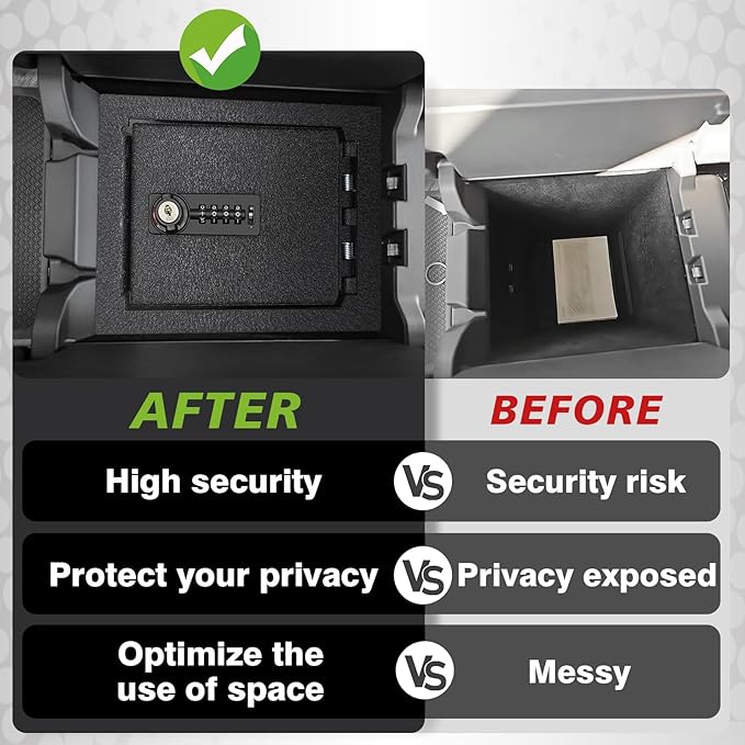 BestEvMod Center Console Organizer Safe Vault LockBox Compatible with Rivian R1T R1S 2022-2025 2026 Pickup Safe Vault Console Storage Interior Organizer with 4 Digit Combo Lock Security Anti-Theft