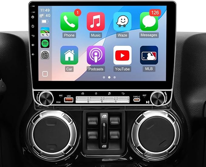 Leadfan Car Radio for Jeep Wrangler JK 2007-2018 Dodge Ram Compass Grand Cherokee, 10.1 inch Touchscreen Stereo for Jeep JK Wireless Carplay Android Auto SWC Backup Camera+Knobs Buttons, 4+64G